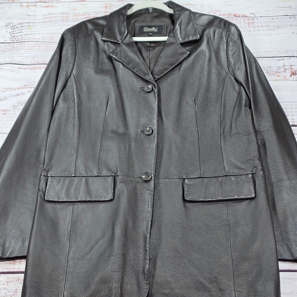 Excelled Collection Leather Blazer Mens XLT Black Excellent 3-Button Tall Jacket
